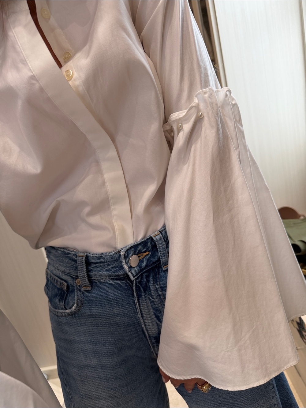 Jonathan Simkhai White Bell Sleeve Button-Down Blouse - Picture 3 of 4